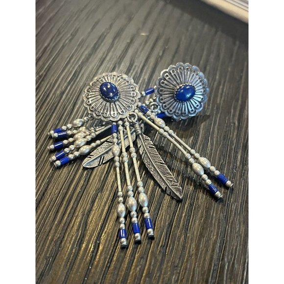 Southwest Concho Sterling Silver Earrings With Blue Lapis Lazuli Native American - Picture 1 of 4